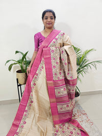 Semi Ghicha Floral Printed Saree - Pink