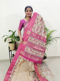 Semi Ghicha Floral Printed Saree - Pink