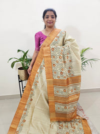 Semi Ghicha Floral Printed Saree - Mustard Yellow