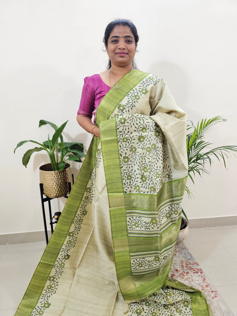 Semi Ghicha Floral Printed Saree - Green