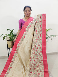 Semi Ghicha Floral Printed Saree - Red