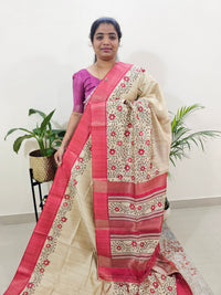 Semi Ghicha Floral Printed Saree - Red