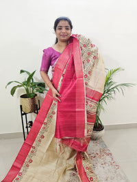 Semi Ghicha Floral Printed Saree - Red