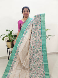 Semi Ghicha Floral Printed Saree - Sea Green