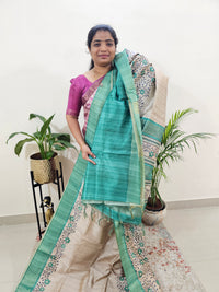 Semi Ghicha Floral Printed Saree - Sea Green