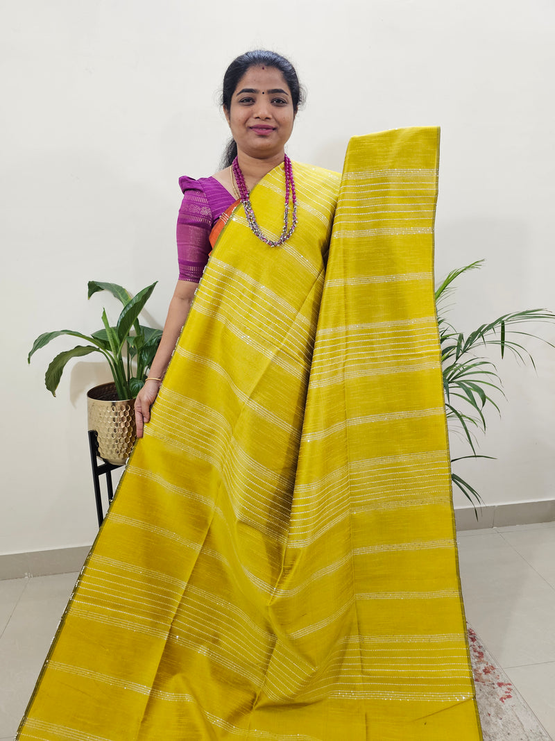 Raw Silk Saree - Yellow with Black