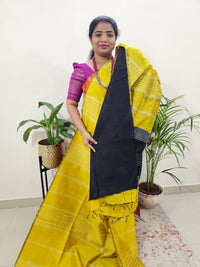 Raw Silk Saree - Yellow with Black