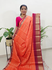 Semi Tussar Georgette with Zari Woven Saree Border -  Orange  with Pink