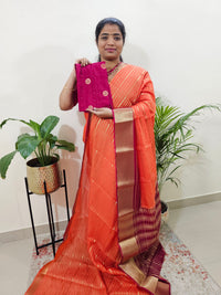 Semi Tussar Georgette with Zari Woven Saree Border -  Orange  with Pink