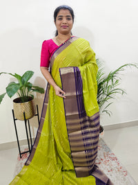 Semi Tussar Georgette with Zari Woven Saree Border - Green with Purple