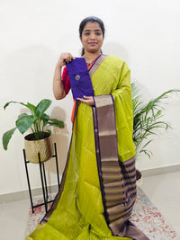 Semi Tussar Georgette with Zari Woven Saree Border - Green with Purple