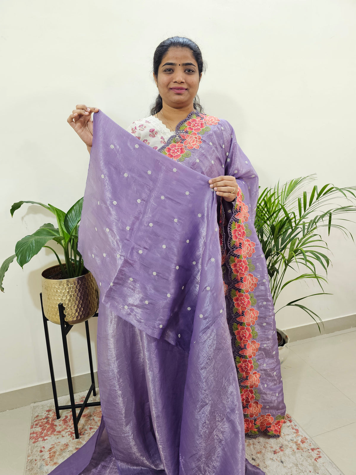 Premium Crushed Designer Soft Saree with Emboridery CutWork - Dark Lavender