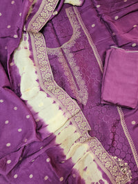 Dola Silk Weave Unstitched Salwar Suit  - Purple Cream