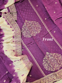 Dola Silk Weave Unstitched Salwar Suit  - Purple Cream