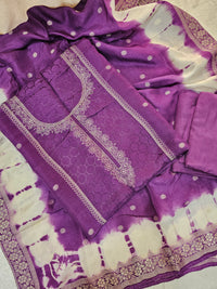 Dola Silk Weave Unstitched Salwar Suit  - Purple Cream