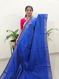 Premium Semi Raw Silk Saree - Royal Blue with Lime Yellow