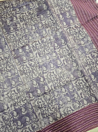 Chanderi Saree with Katha  - Dark Purple