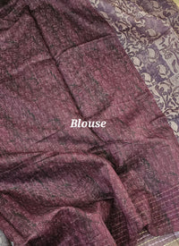 Chanderi Saree with Katha  - Dark Purple