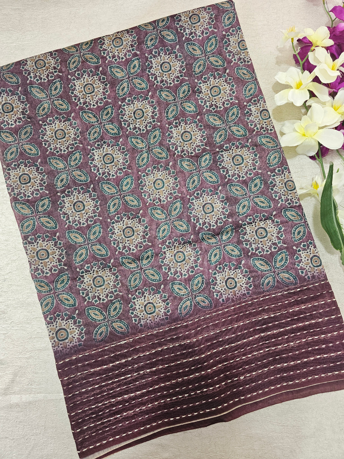 Chanderi Saree with Katha  - Purple