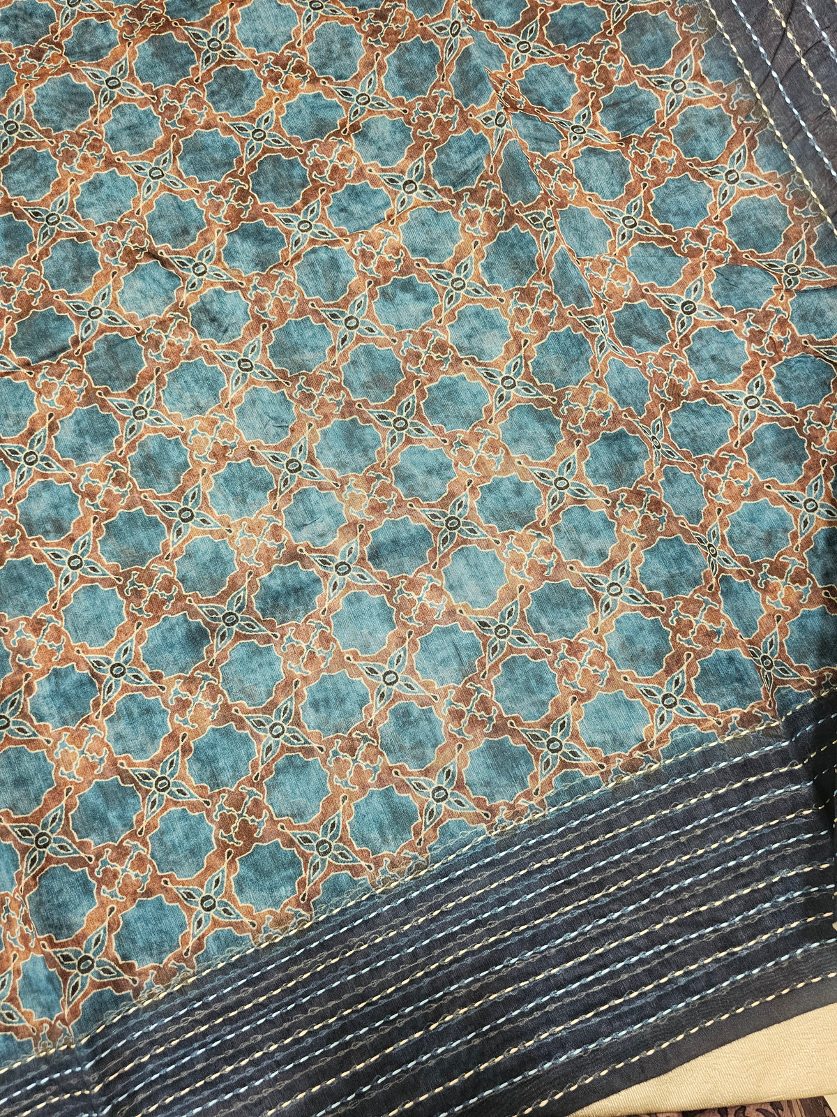 Chanderi Saree with Katha  - Blue