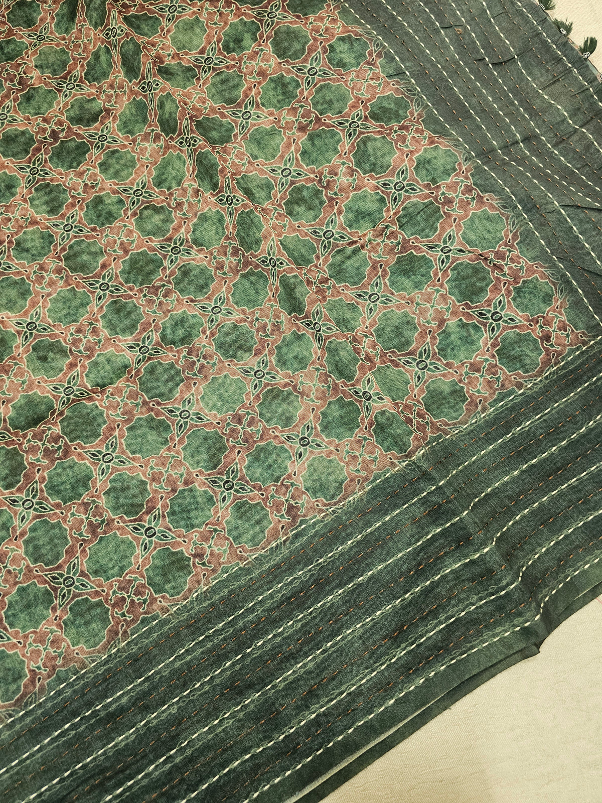 Chanderi Saree with Katha - Green