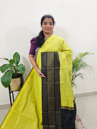 Semi Raw Silk Saree - Lime Yellow with Black