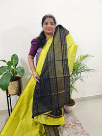 Semi Raw Silk Saree - Lime Yellow with Black