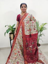 Semi Tussar with Digital Print Saree -Beige with Marron