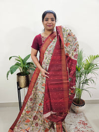 Semi Tussar with Digital Print Saree -Beige with Marron