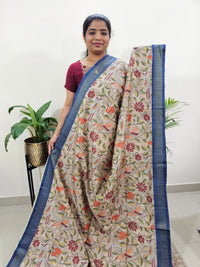 Semi Tussar with Digital Print Saree -Beige with Blue