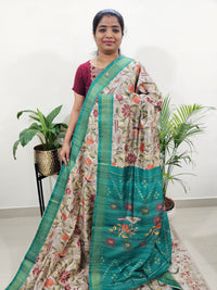 Semi Tussar with Digital Print Saree -Beige with Green