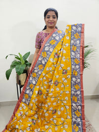 Pure Tussar Silk with Hand Paint - Yellow with Red