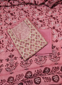 Chanderi Unstitched Salwar Suit  - Pink