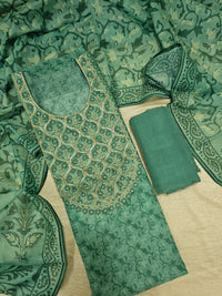 Chanderi Unstitched Salwar Suit  - Sea Green