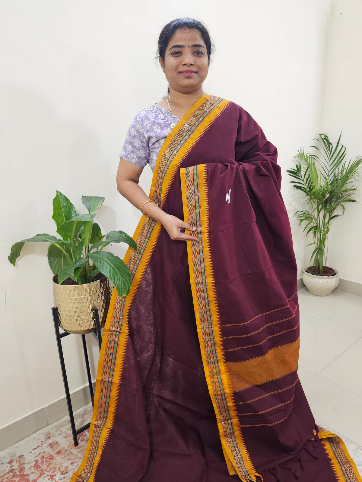 Kanchi Cotton Saree - Dark Maroon