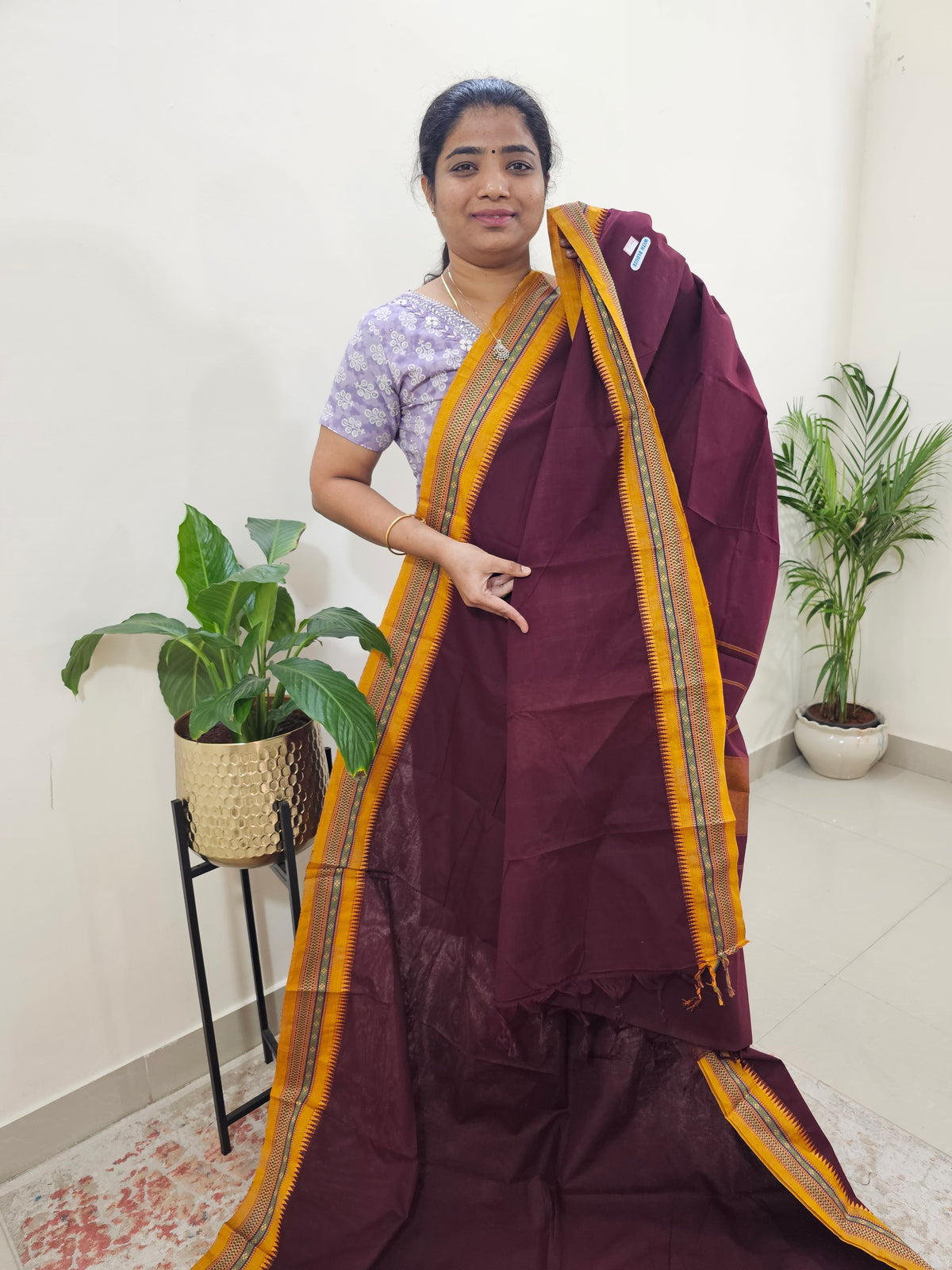 Kanchi Cotton Saree - Dark Maroon