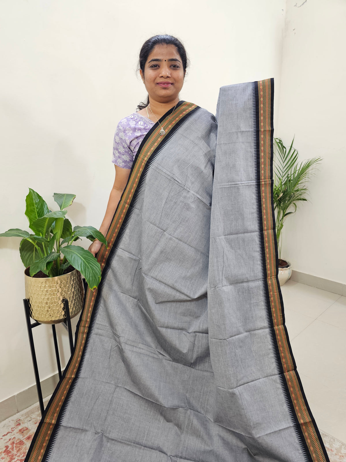 Kanchi Cotton Saree - Grey