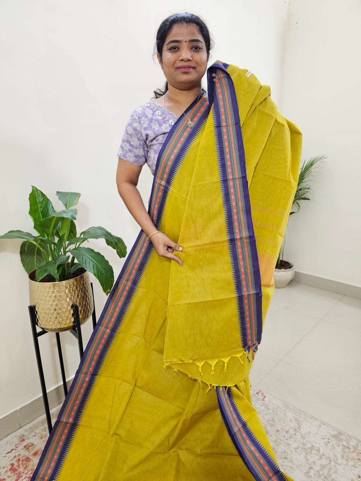 Kanchi Cotton Saree - Yellow