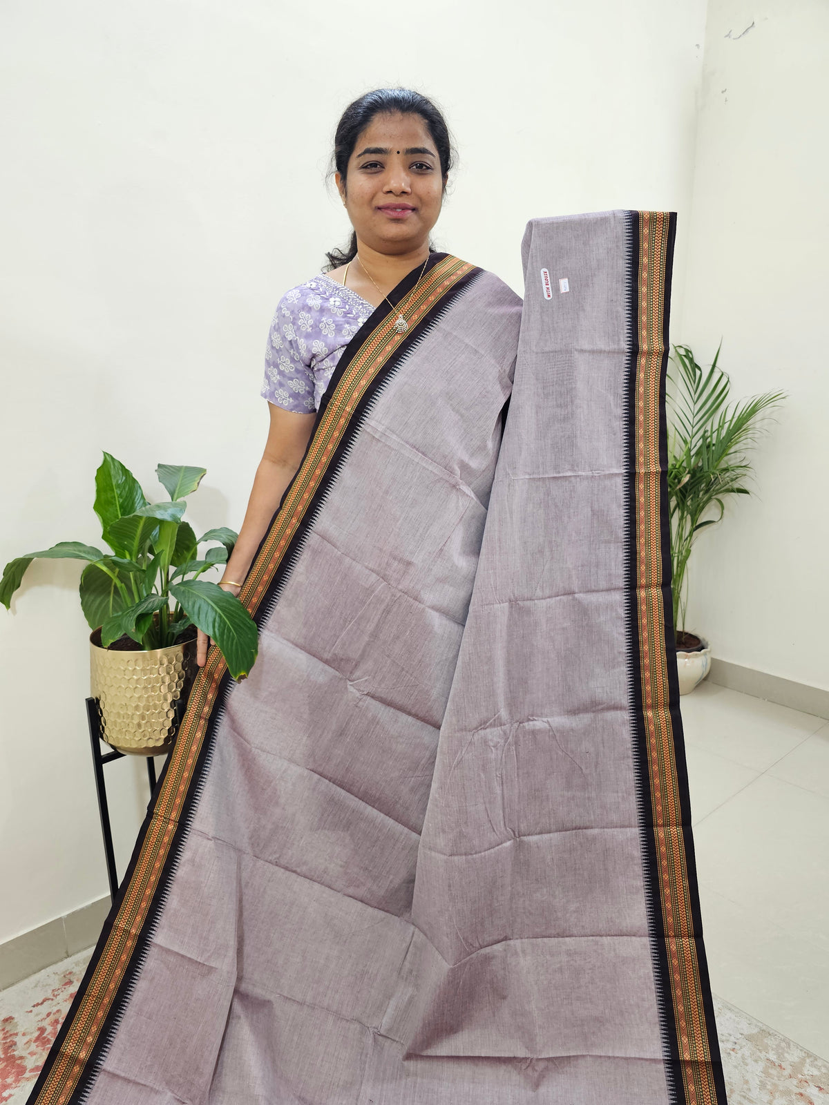 Kanchi Cotton Saree - Dual Shade Grey cum Pink