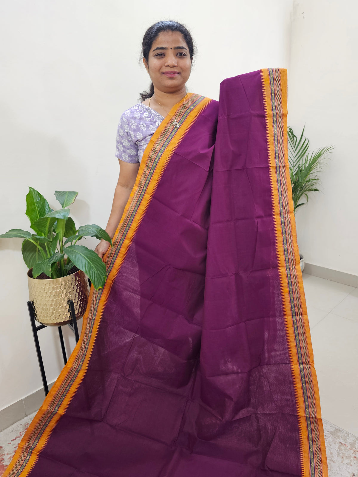 Kanchi Cotton Saree - Dark Magenta Pink