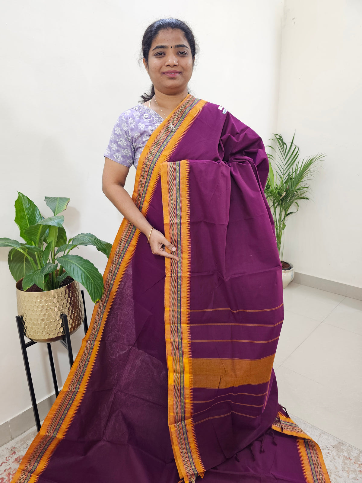 Kanchi Cotton Saree - Dark Magenta Pink