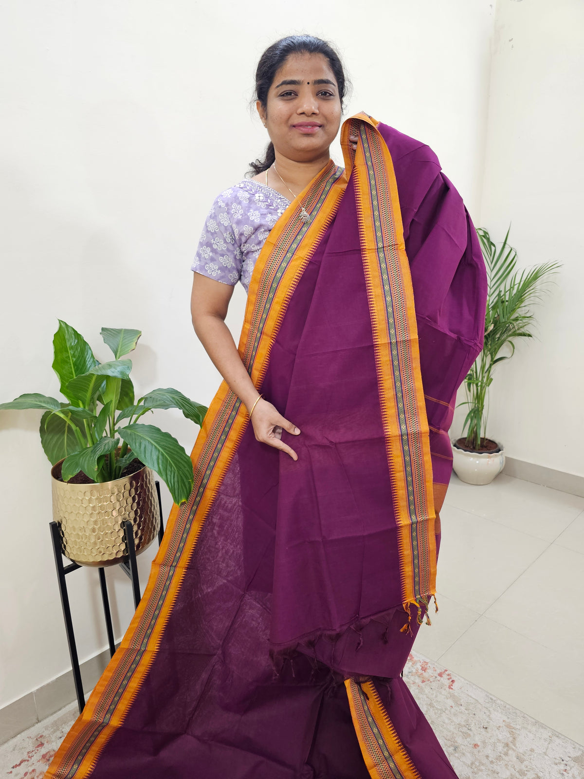 Kanchi Cotton Saree - Dark Magenta Pink