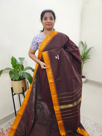 Kanchi Cotton Saree - Brown with  Orange