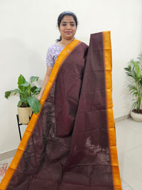 Kanchi Cotton Saree - Brown with  Orange