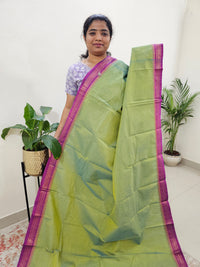 Kanchi Cotton Saree - Green with Magenta Pink