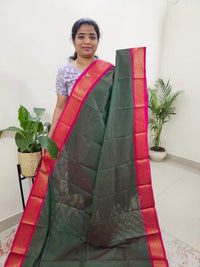 Kanchi Cotton Saree - Green with Pink