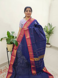 Kanchi Cotton Saree - Blue with Magenta Pink