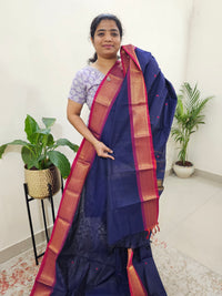 Kanchi Cotton Saree - Blue with Magenta Pink