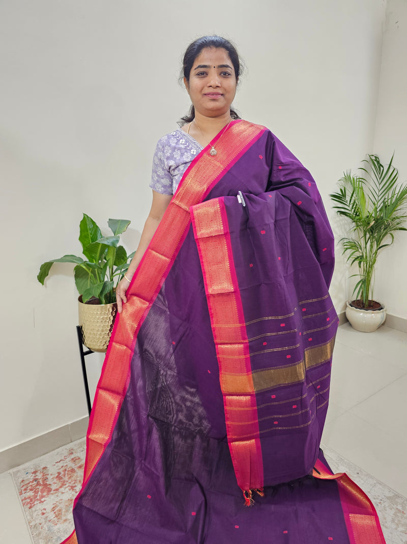 Kanchi Cotton Saree - Purple with Magenta Pink