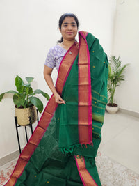 Kanchi Cotton Saree - Green with Magenta Pink